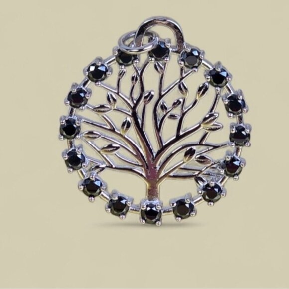 925 Sterling Silver Pendant "Tree Of Life" with Genuine Blk Moissanite Gemstones - Picture 4 of 7